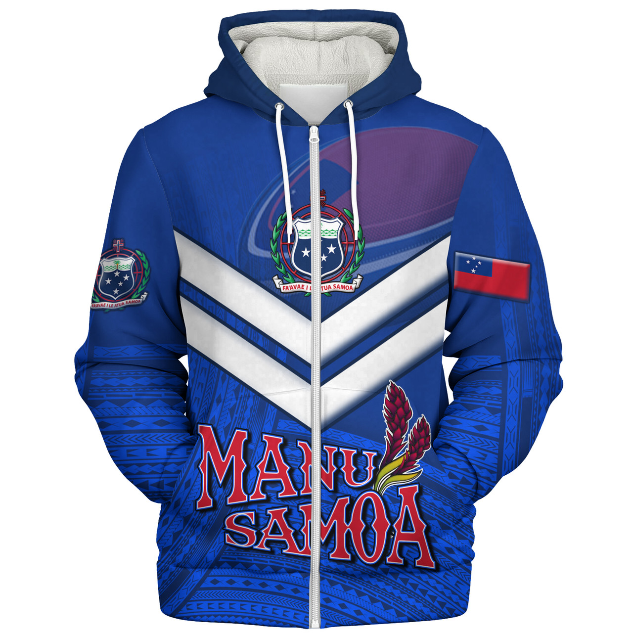 Samoa Sherpa Hoodie Samoa Tradition Patterns With Rugby Ball