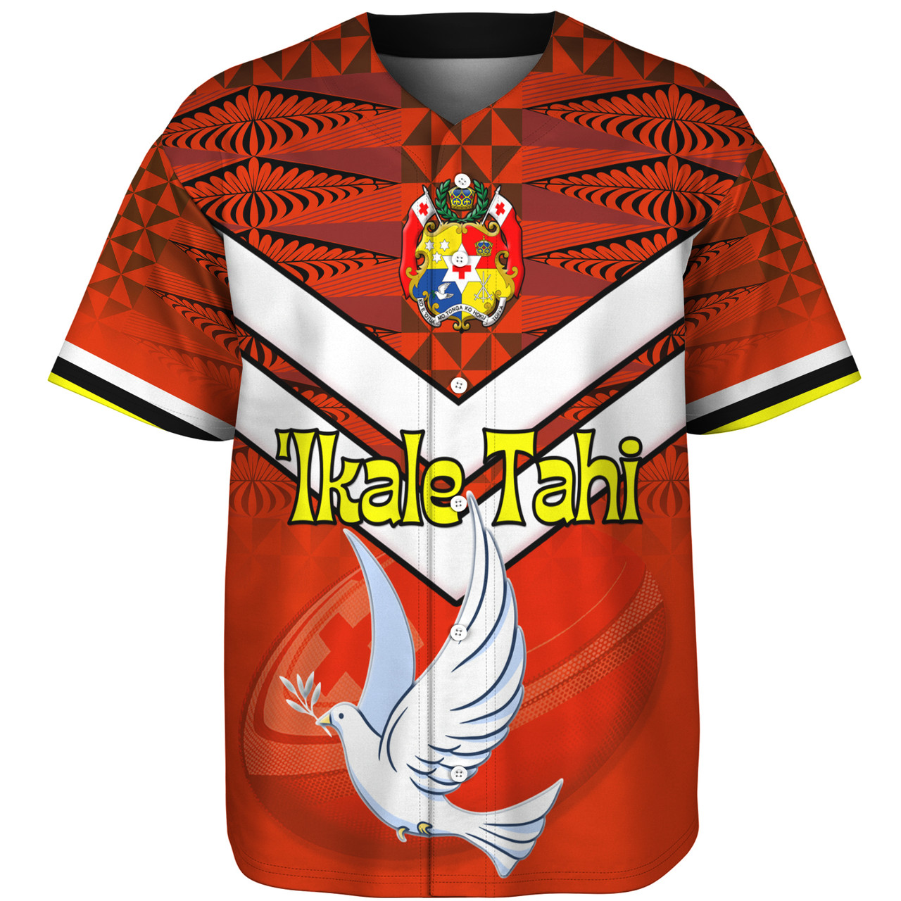 Tonga Baseball Shirt Tonga Tradition Patterns With Rugby Ball