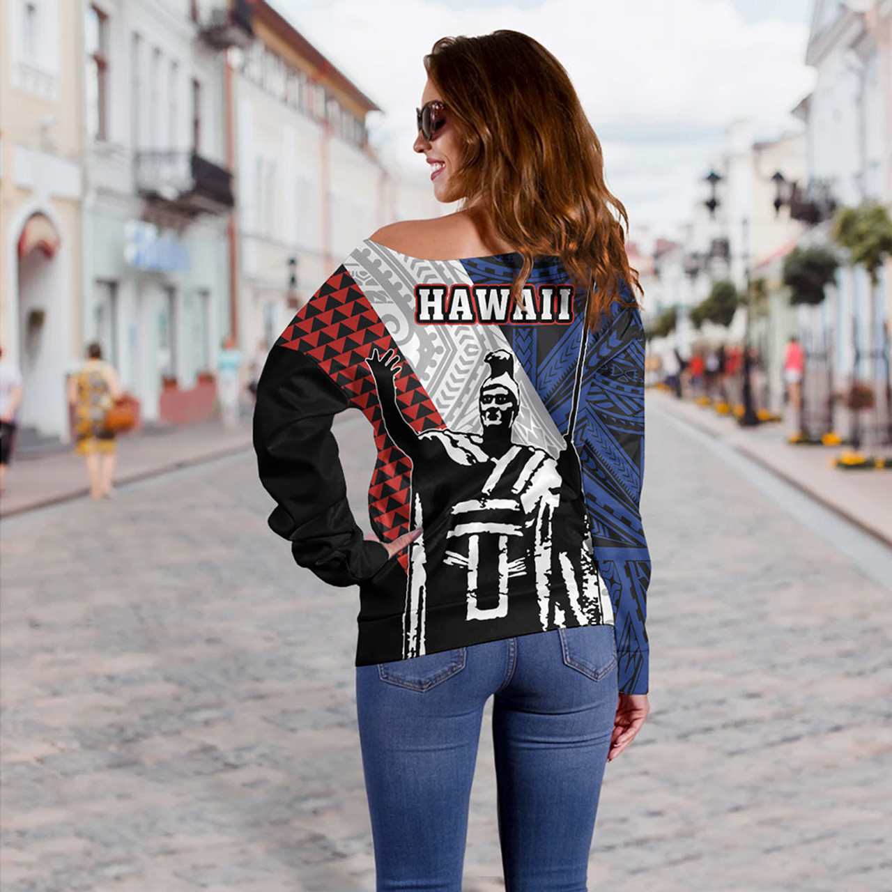 Hawaii Off Shoulder Sweatshirt Kanaka Maoli Cover Kakau Polynesian