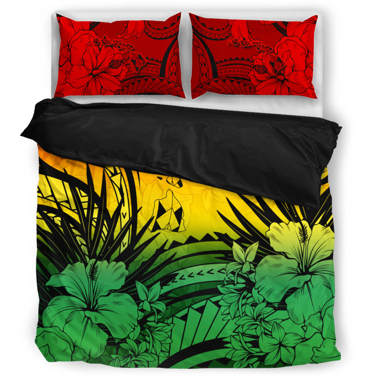 Hawaii Bedding Set Map Polynesian Tattoo Tropical Summer