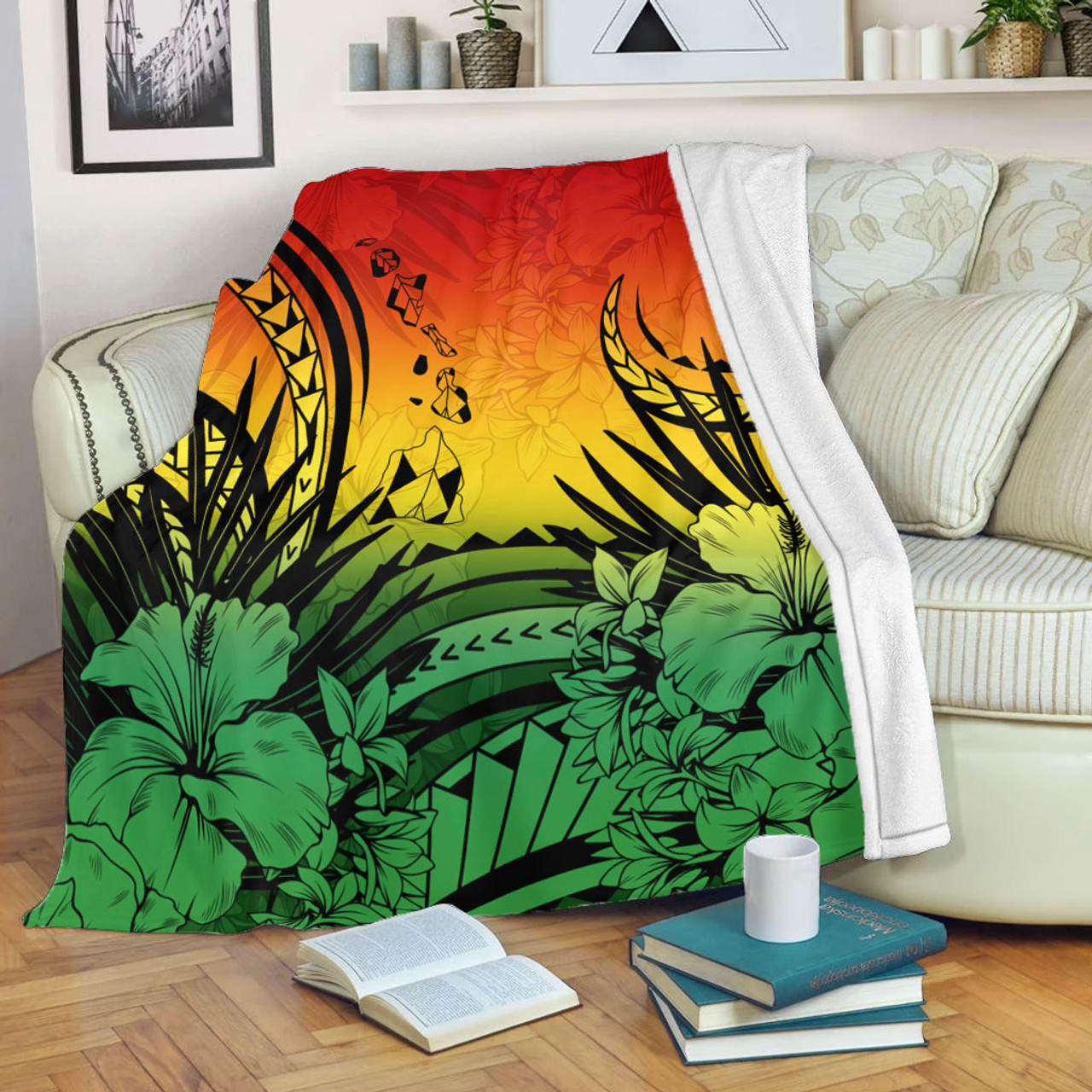 Hawaii Premium Blanket Map Polynesian Tattoo Tropical Summer