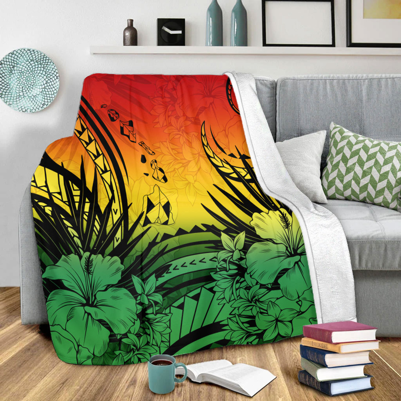 Hawaii Premium Blanket Map Polynesian Tattoo Tropical Summer