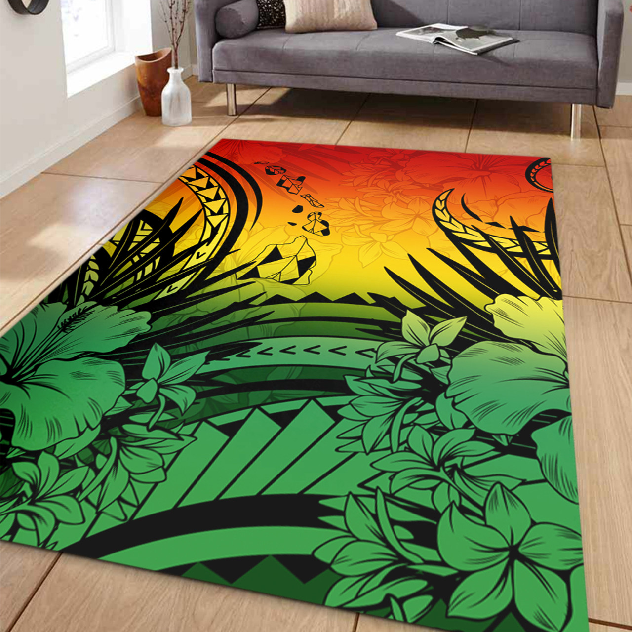 Hawaii Area Rug Map Polynesian Tattoo Tropical Summer