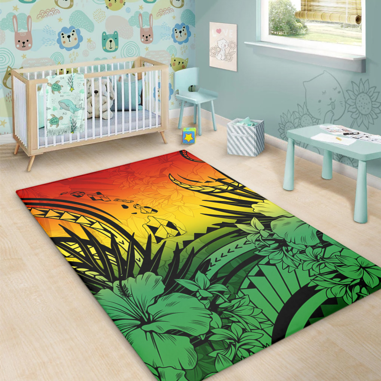 Hawaii Area Rug Map Polynesian Tattoo Tropical Summer