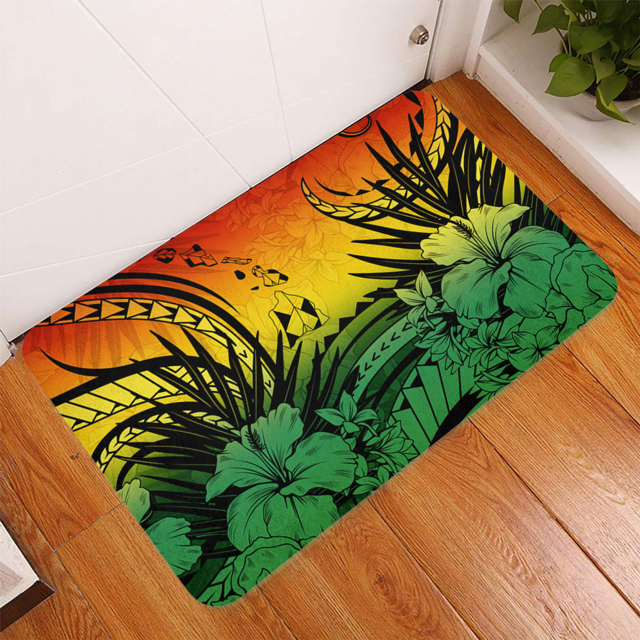 Hawaii Door Mat Map Polynesian Tattoo Tropical Summer