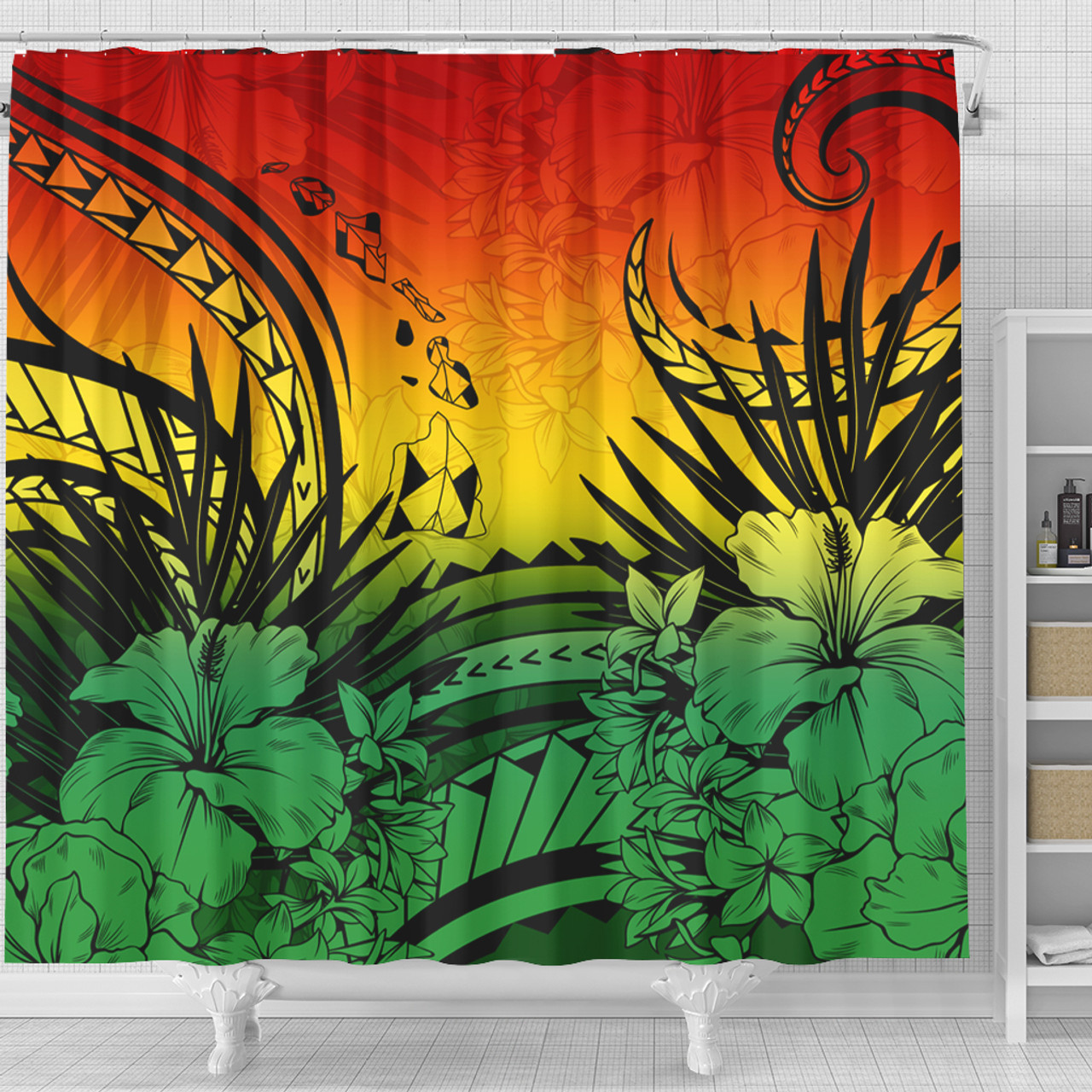 Hawaii Shower Curtain Map Polynesian Tattoo Tropical Summer