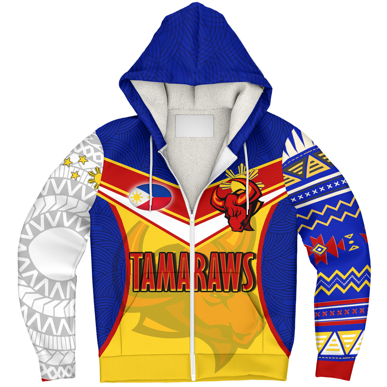 Philippines Filipinos Sherpa Hoodie Tamaraws Mascot With Flag