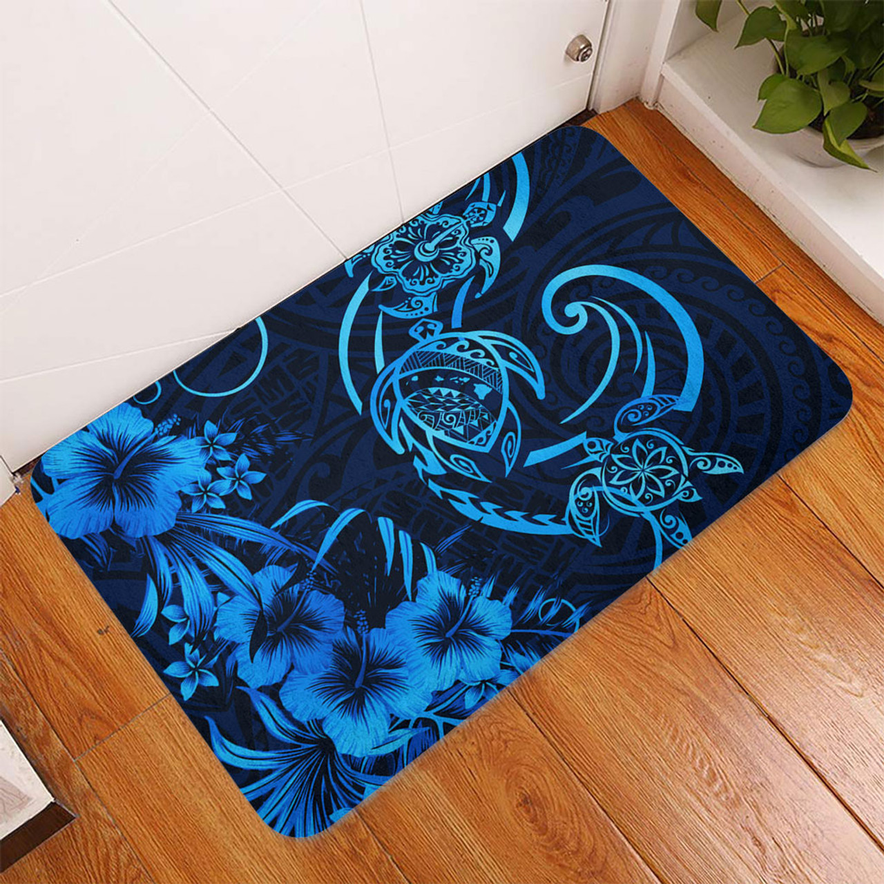 Hawaii Door Mat Hibiscus Flower And Map On The Back Turtle