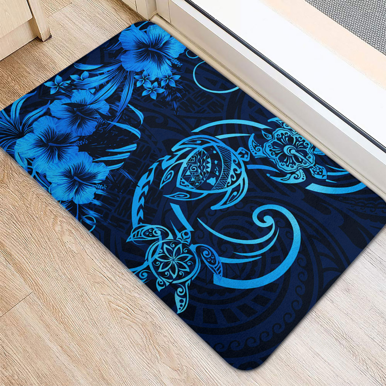 Hawaii Door Mat Hibiscus Flower And Map On The Back Turtle
