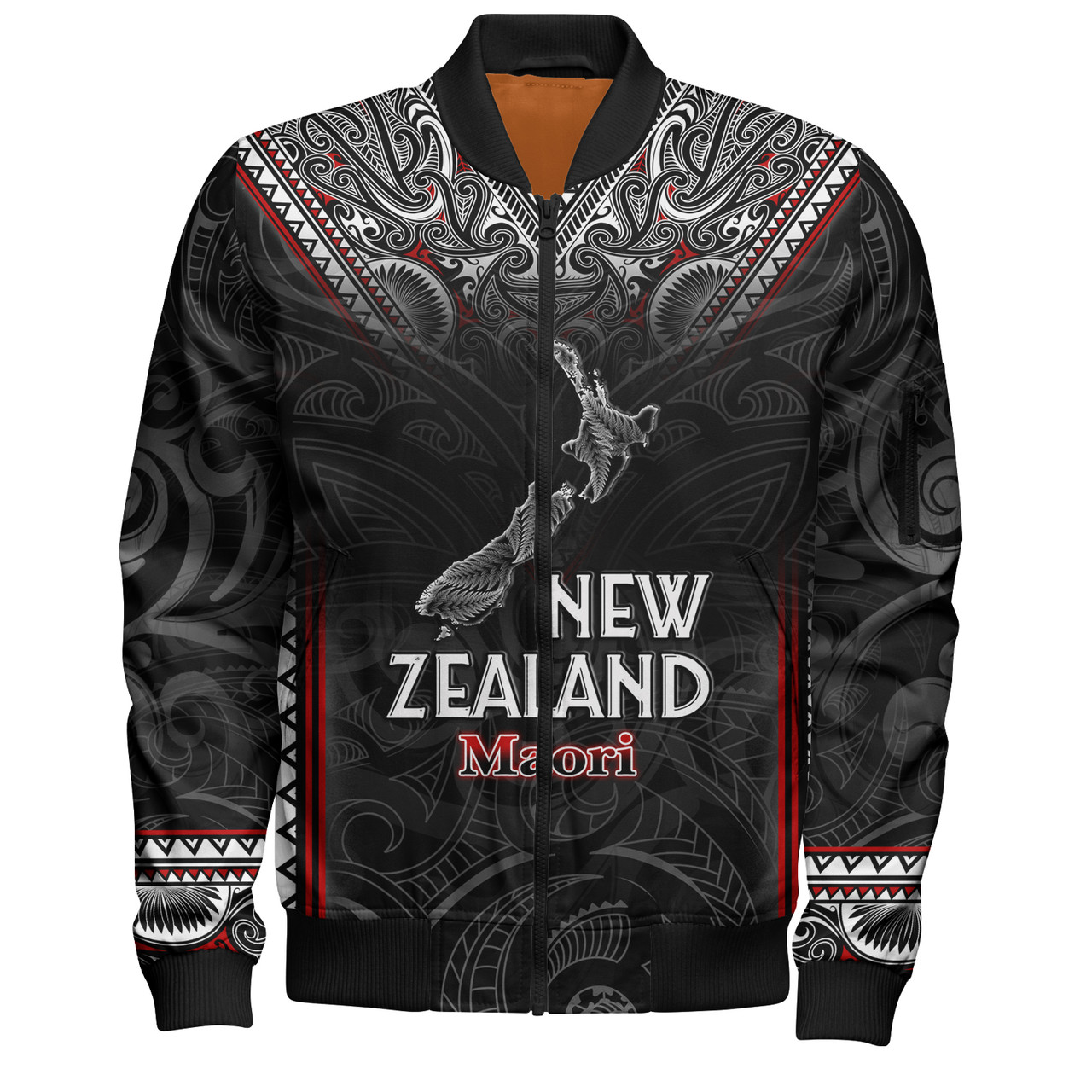 New Zealand Bomber Jacket Maori Patterns With Map Silver Fern