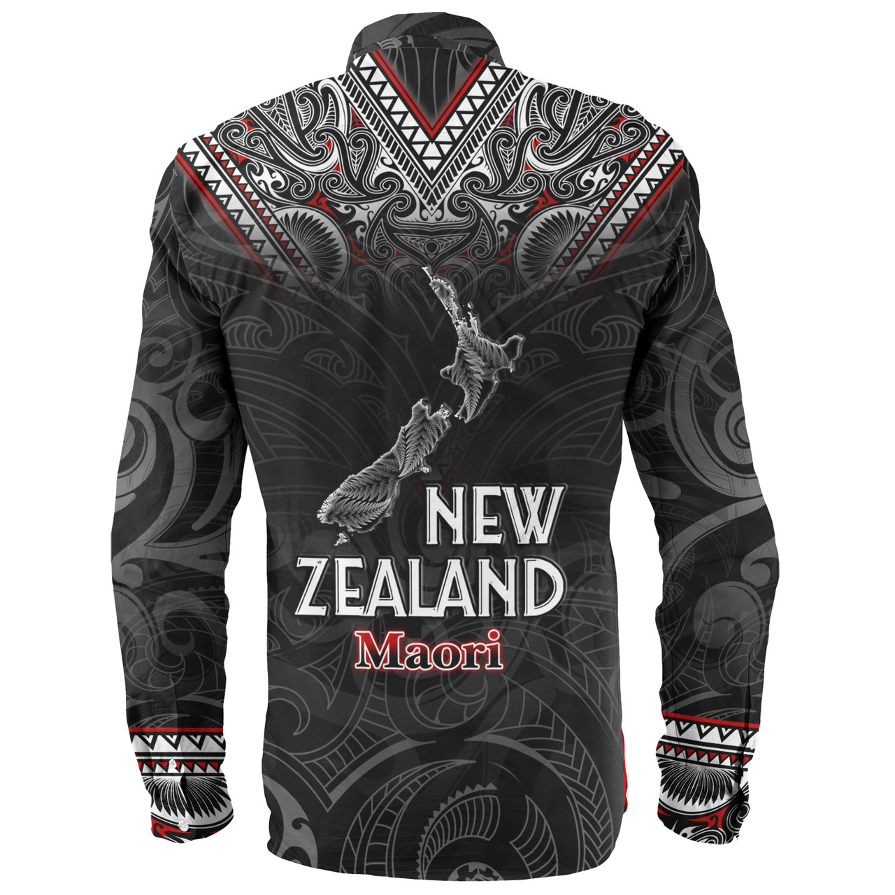 New Zealand Long Sleeve Shirt Maori Patterns With Map Silver Fern