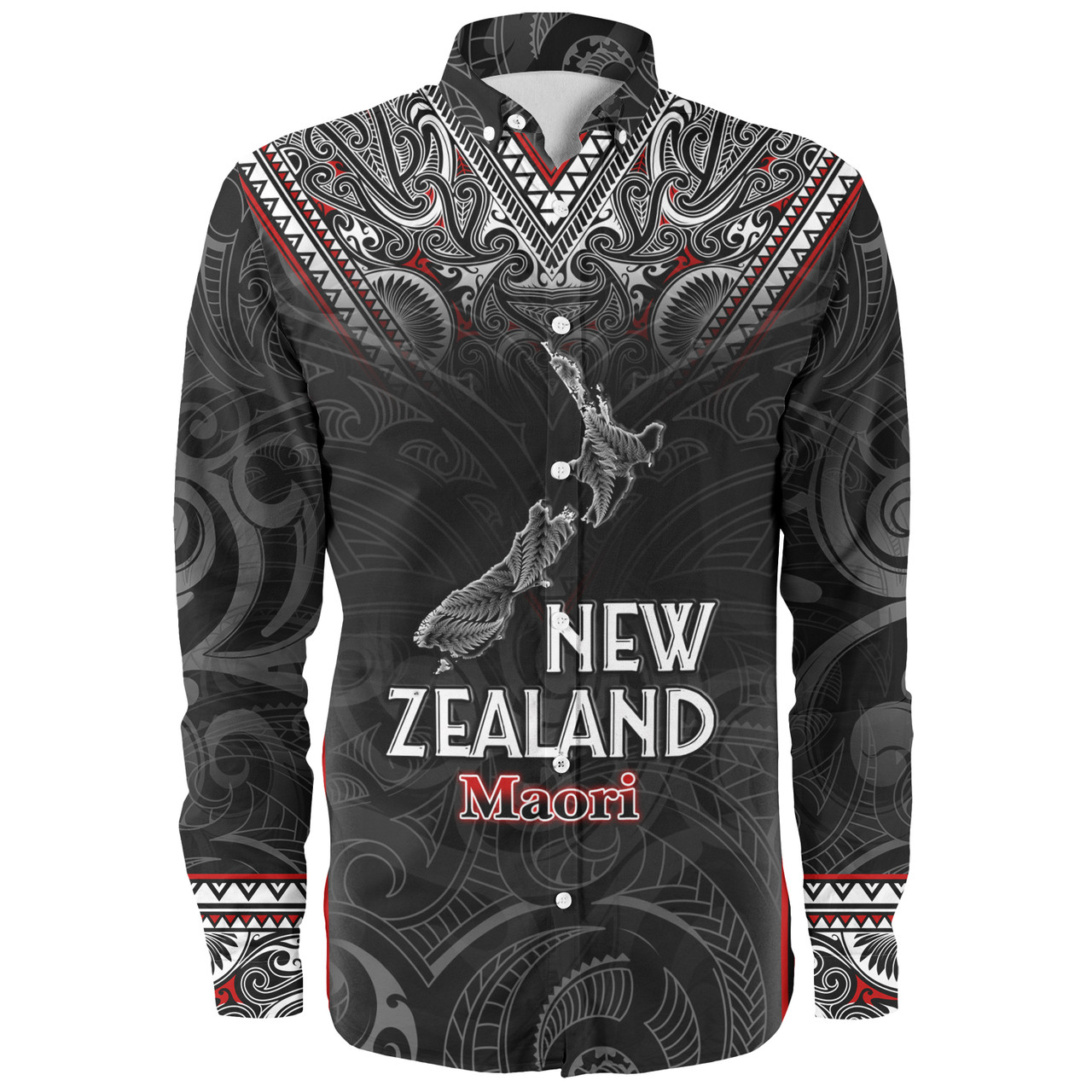 New Zealand Long Sleeve Shirt Maori Patterns With Map Silver Fern