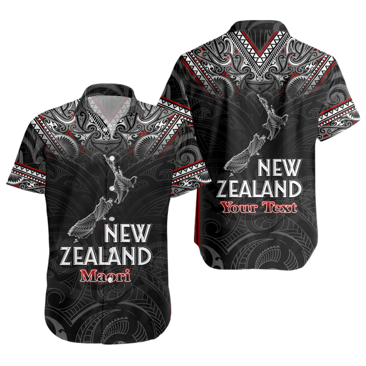 New Zealand Short Sleeve Shirt Maori Patterns With Map Silver Fern