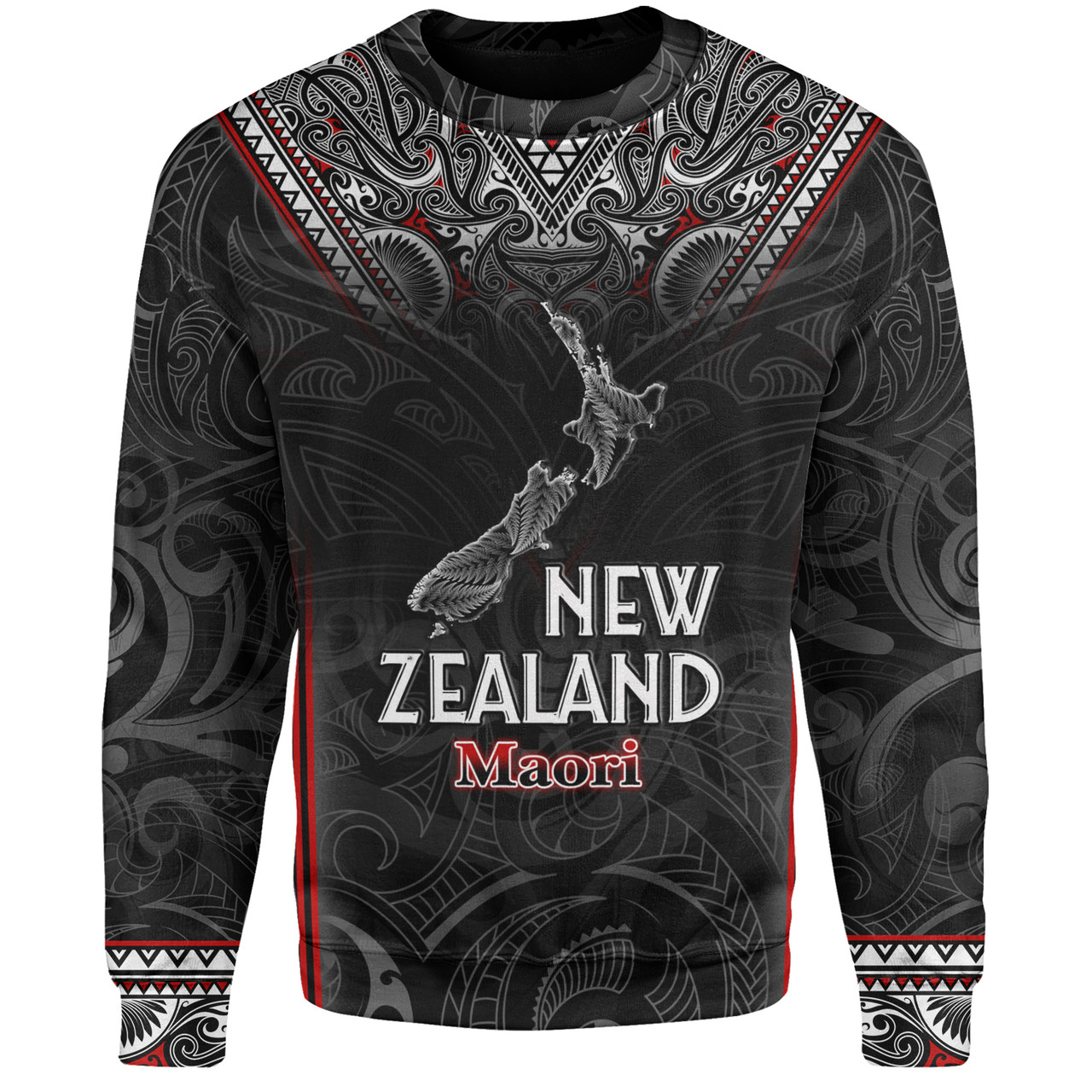 New Zealand Sweatshirt Maori Patterns With Map Silver Fern