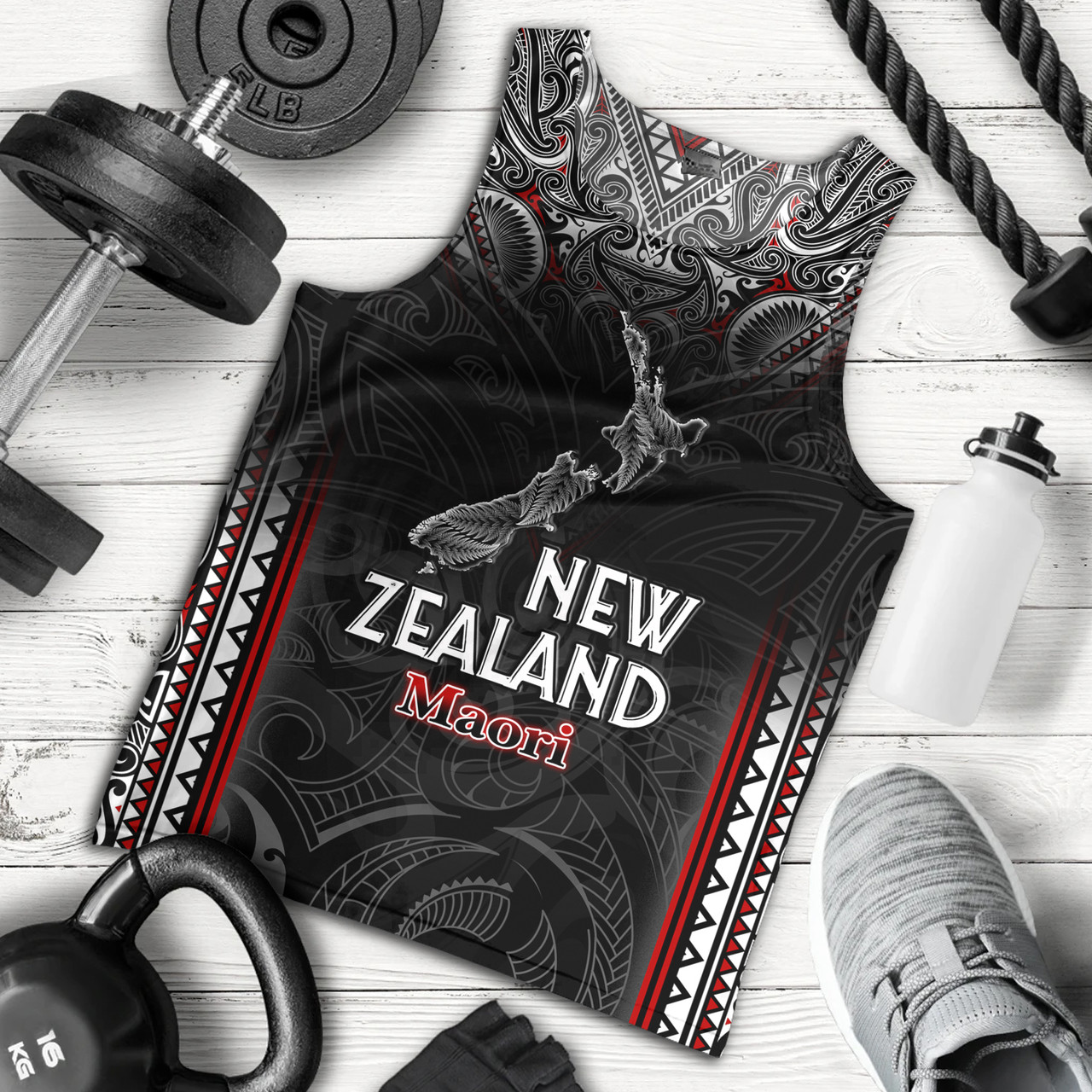 New Zealand Tank Top Maori Patterns With Map Silver Fern