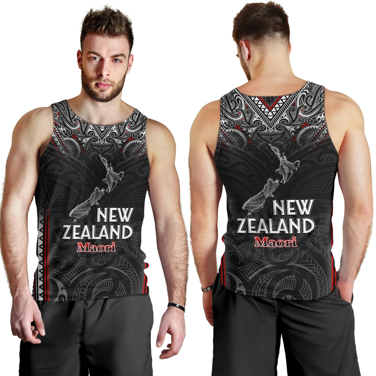 New Zealand Tank Top Maori Patterns With Map Silver Fern