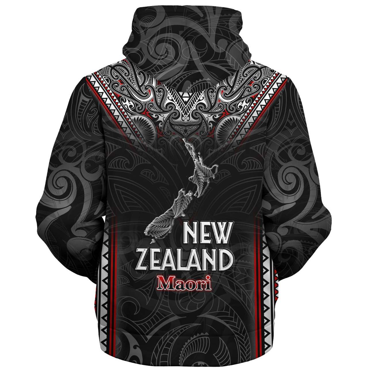 New Zealand Sherpa Hoodie Maori Patterns With Map Silver Fern