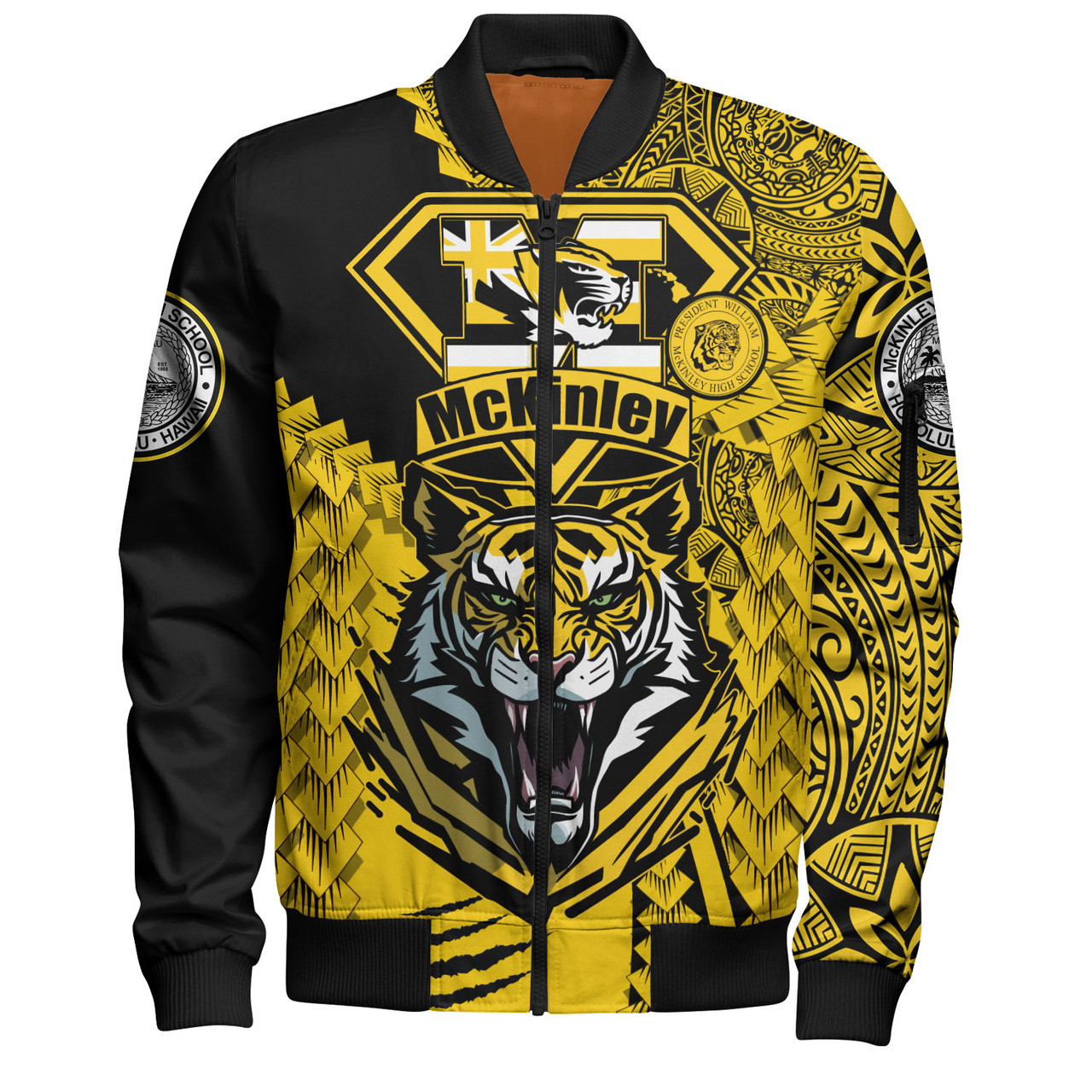 Hawaii Bomber Jacket Custom McKinley High School Tigers Black and Gold Polynesian Style