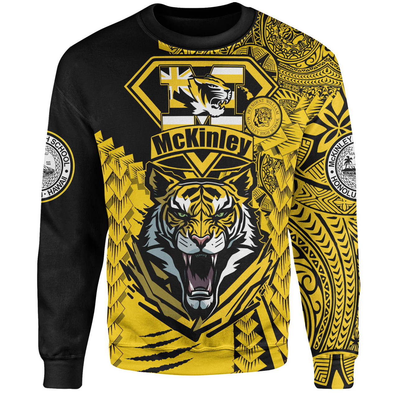 Hawaii Sweatshirt Custom McKinley High School Tigers Black and Gold Polynesian Style