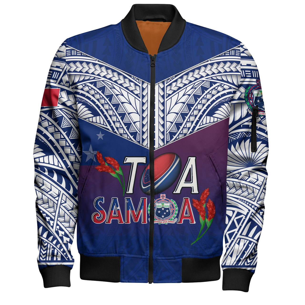 Samoa Custom Personalised Bomber Jacket Toa Samoa Teuilia Flowers Style