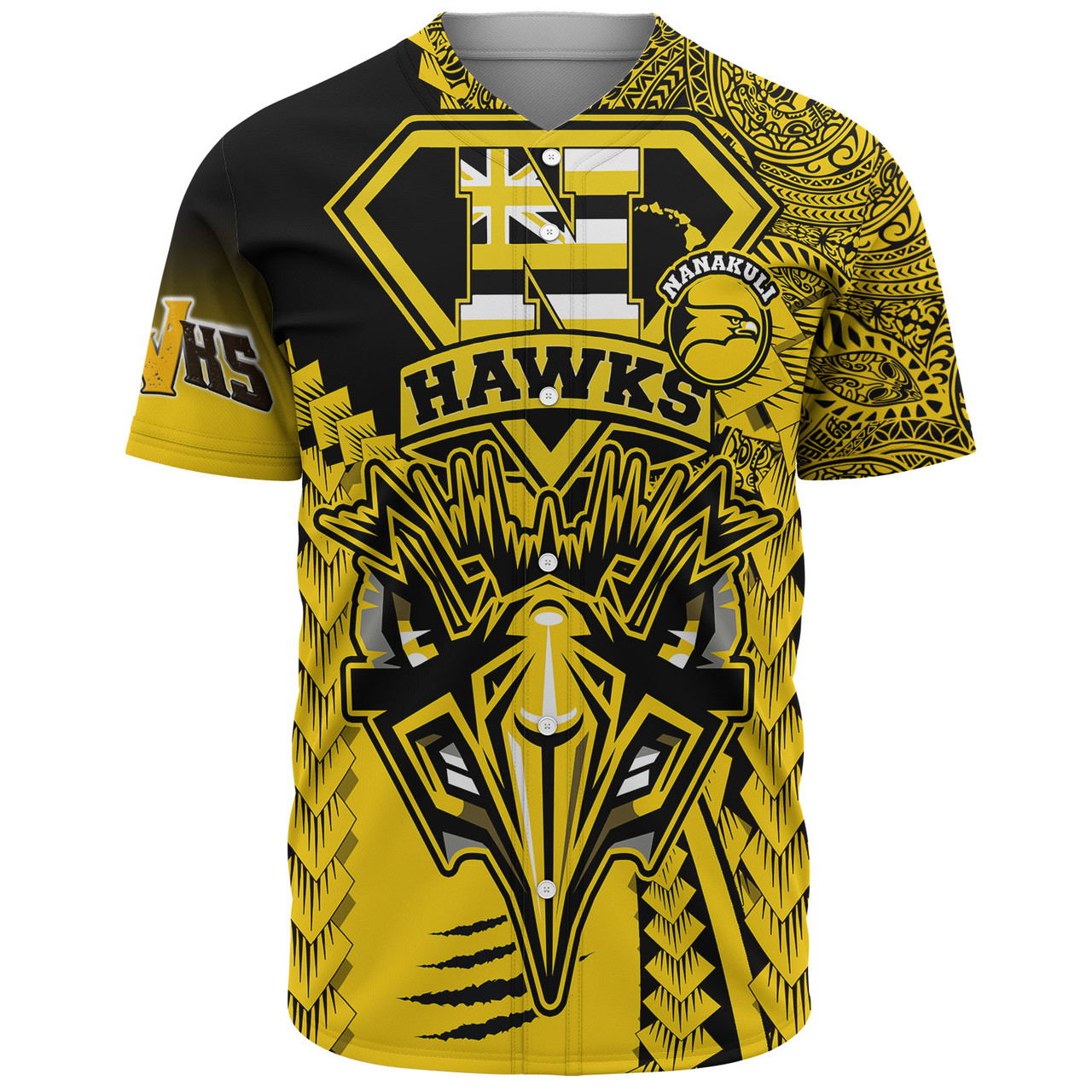 Hawaii Baseball Shirt Custom Nanakuli High and Intermediate School Home of the Golden Hawks Polynesian Style