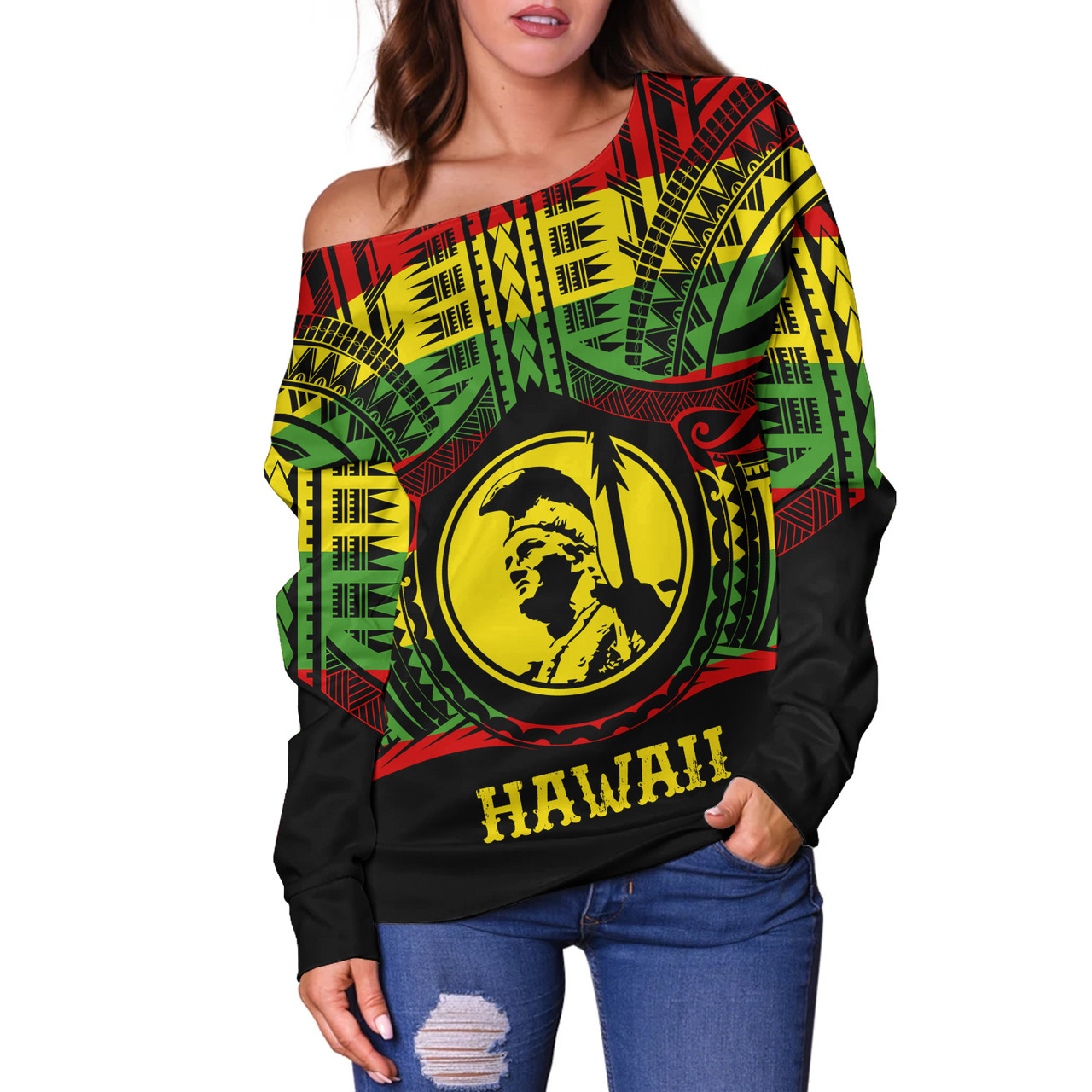 Hawaii Off Shoulder Sweatshirt King Kamekameha Hawaii