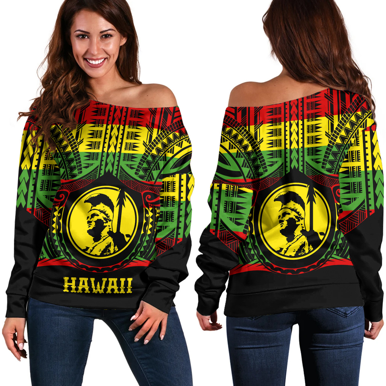 Hawaii Off Shoulder Sweatshirt King Kamekameha Hawaii