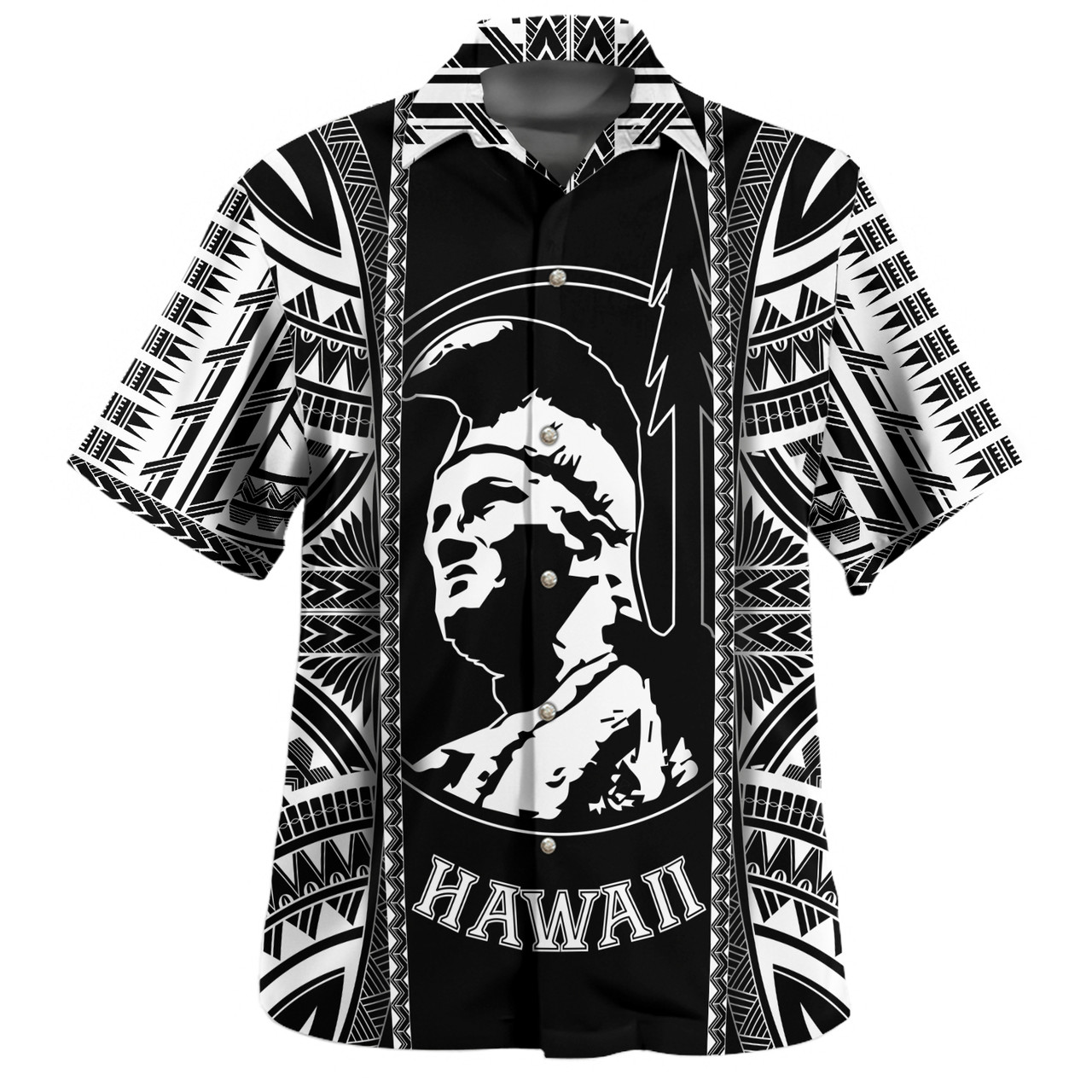 Hawaii Custom Personalised Hawaiian Shirt King Kamekameha Black and White Polynesian