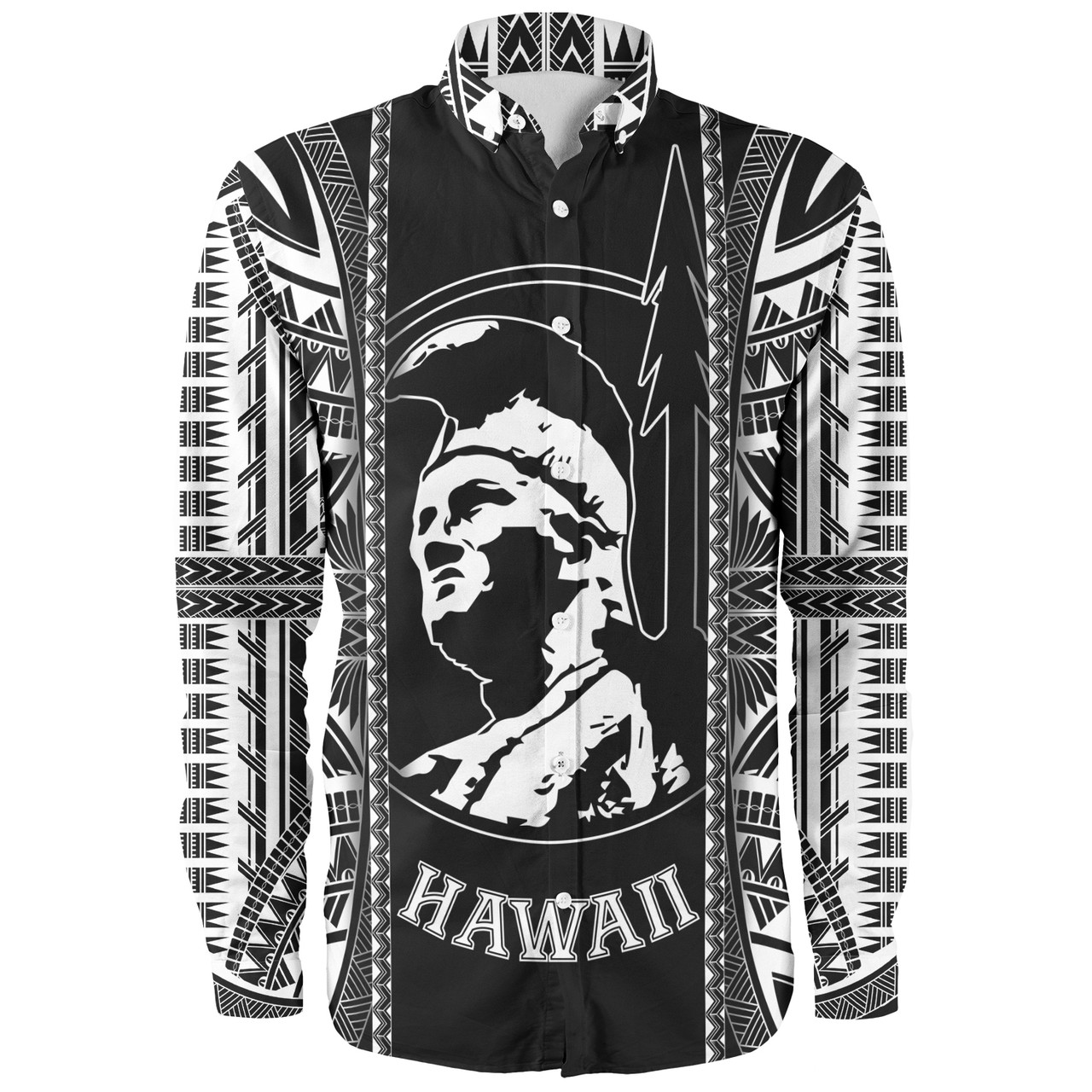 Hawaii Custom Personalised Long Sleeve Shirt King Kamekameha Black and White Polynesian