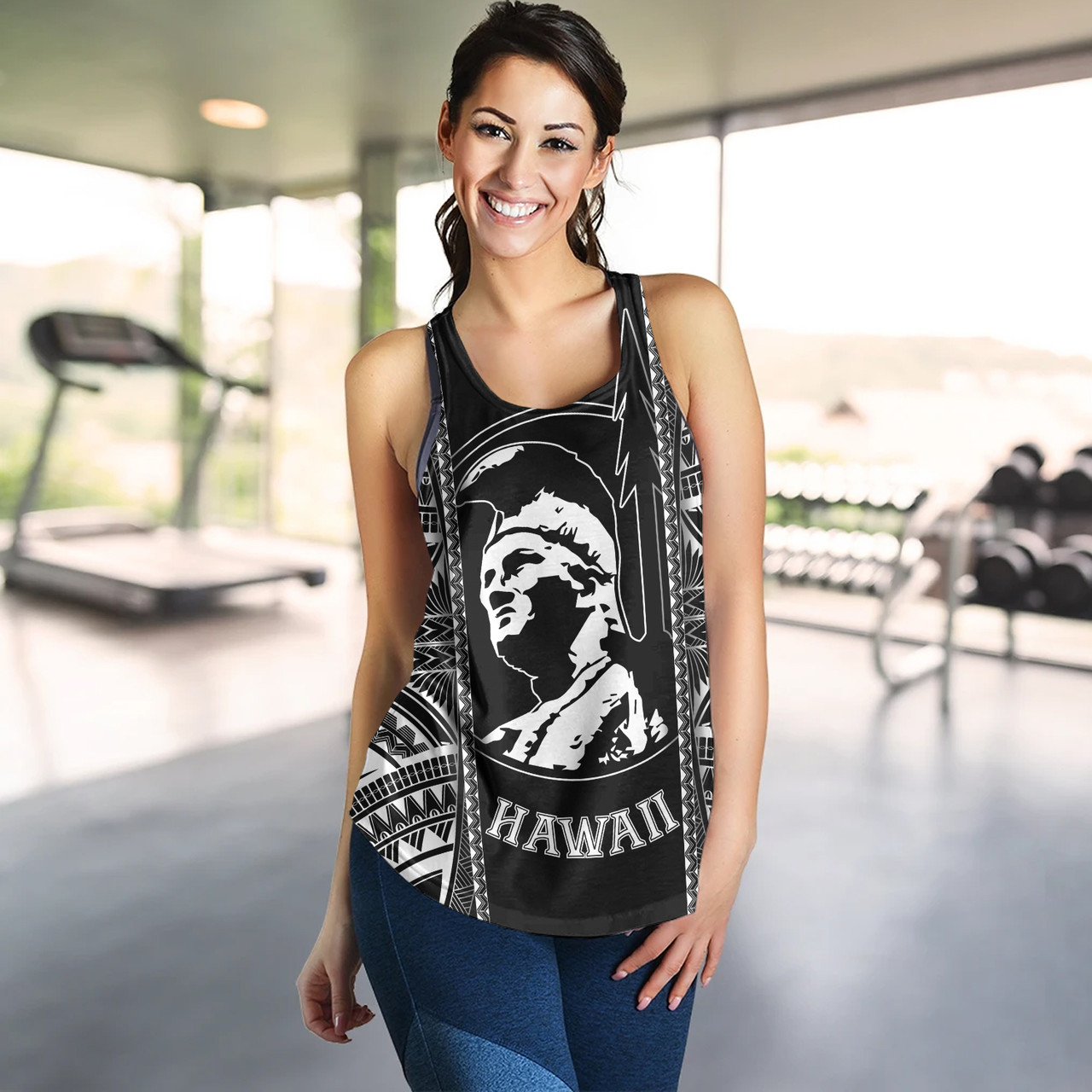 Hawaii Custom Personalised Women Tank King Kamekameha Black and White Polynesian