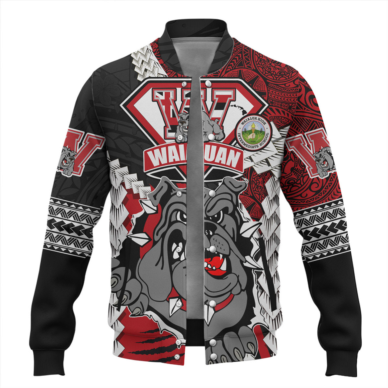 Hawaii Baseball Jacket Custom Waialua High & Intermediate School Bulldogs Pride Polynesian Style