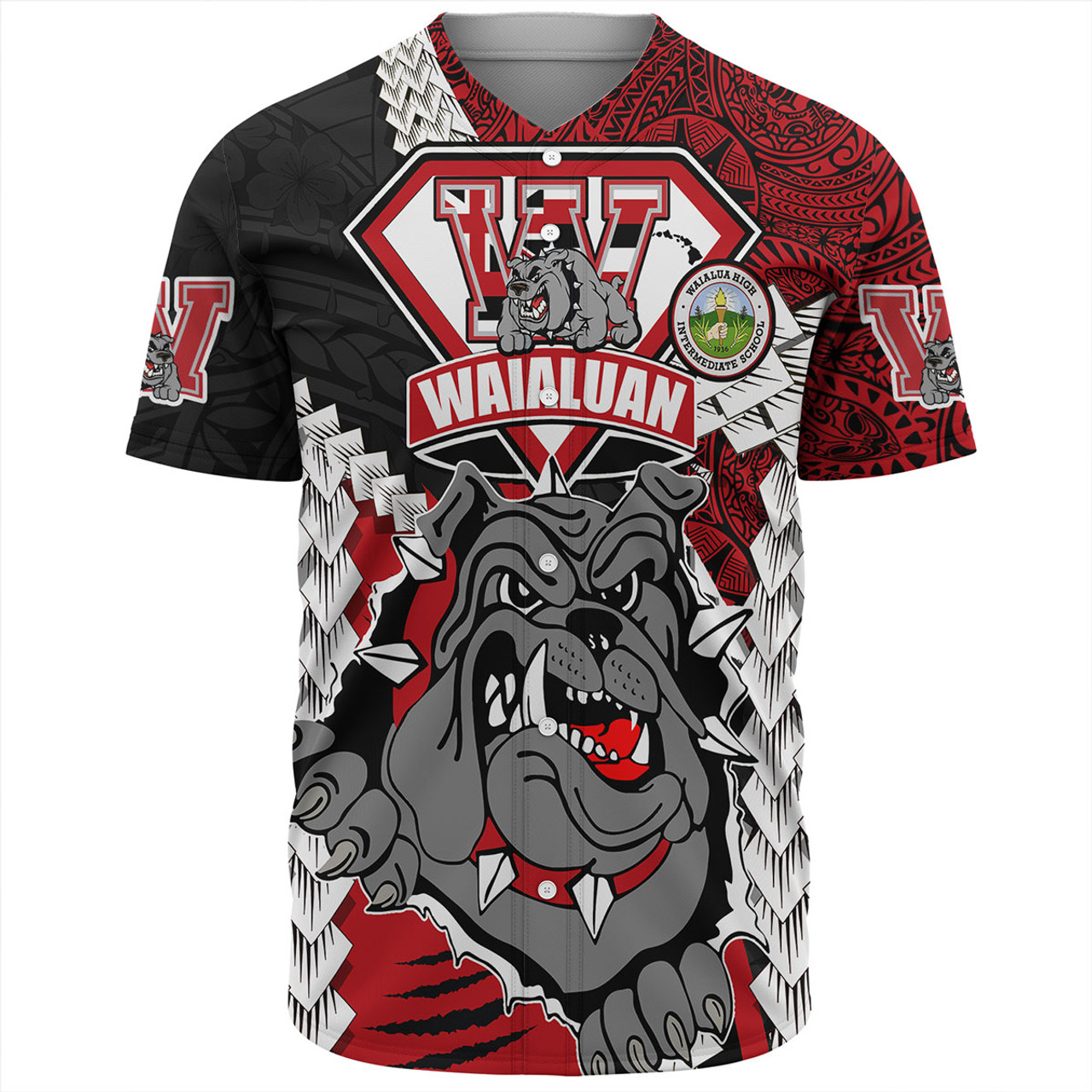 Hawaii Baseball Shirt Custom Waialua High & Intermediate School Bulldogs Pride Polynesian Style