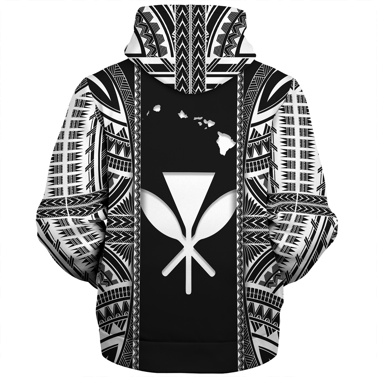 Hawaii Custom Personalised Sherpa Hoodie King Kamekameha Black and White Polynesian