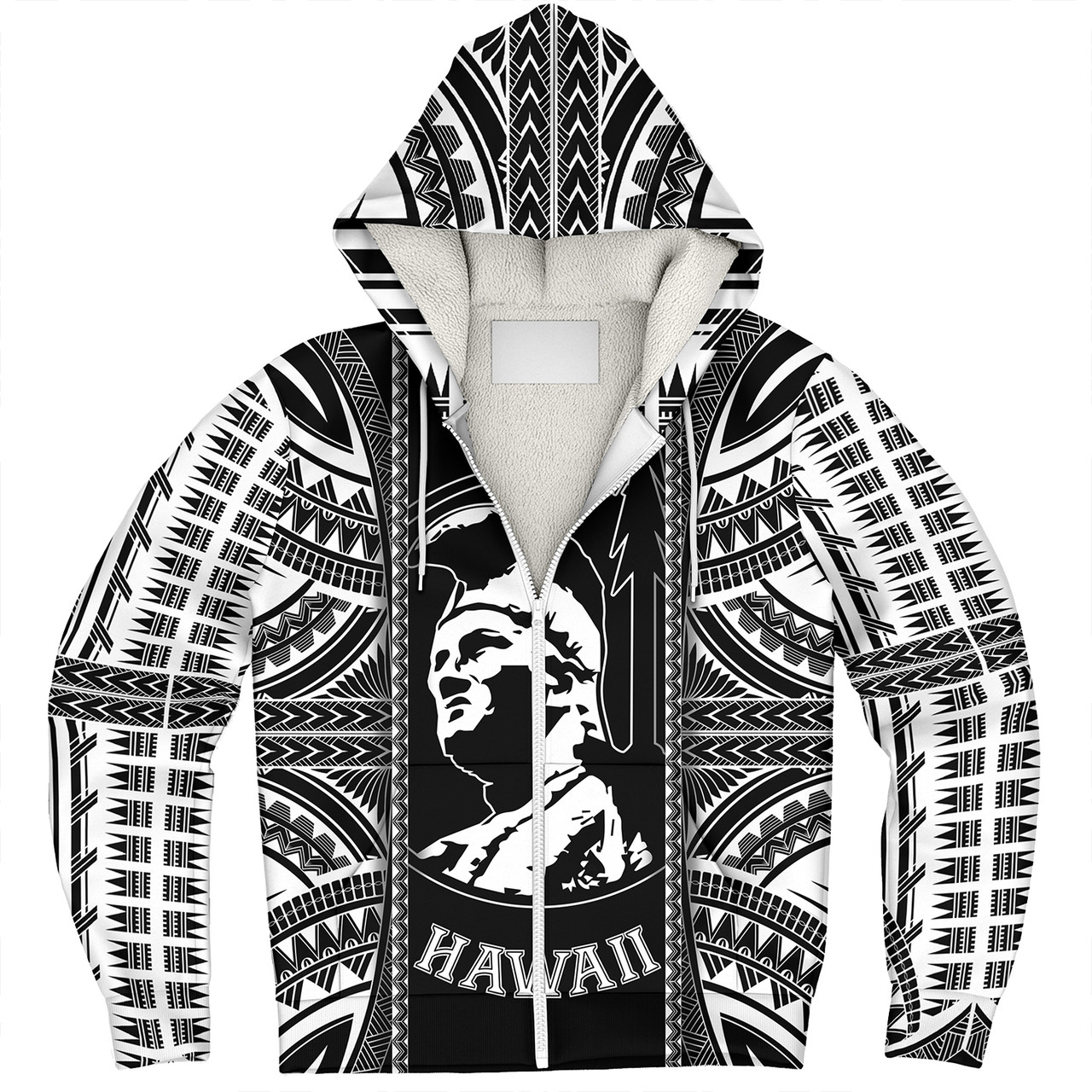 Hawaii Custom Personalised Sherpa Hoodie King Kamekameha Black and White Polynesian