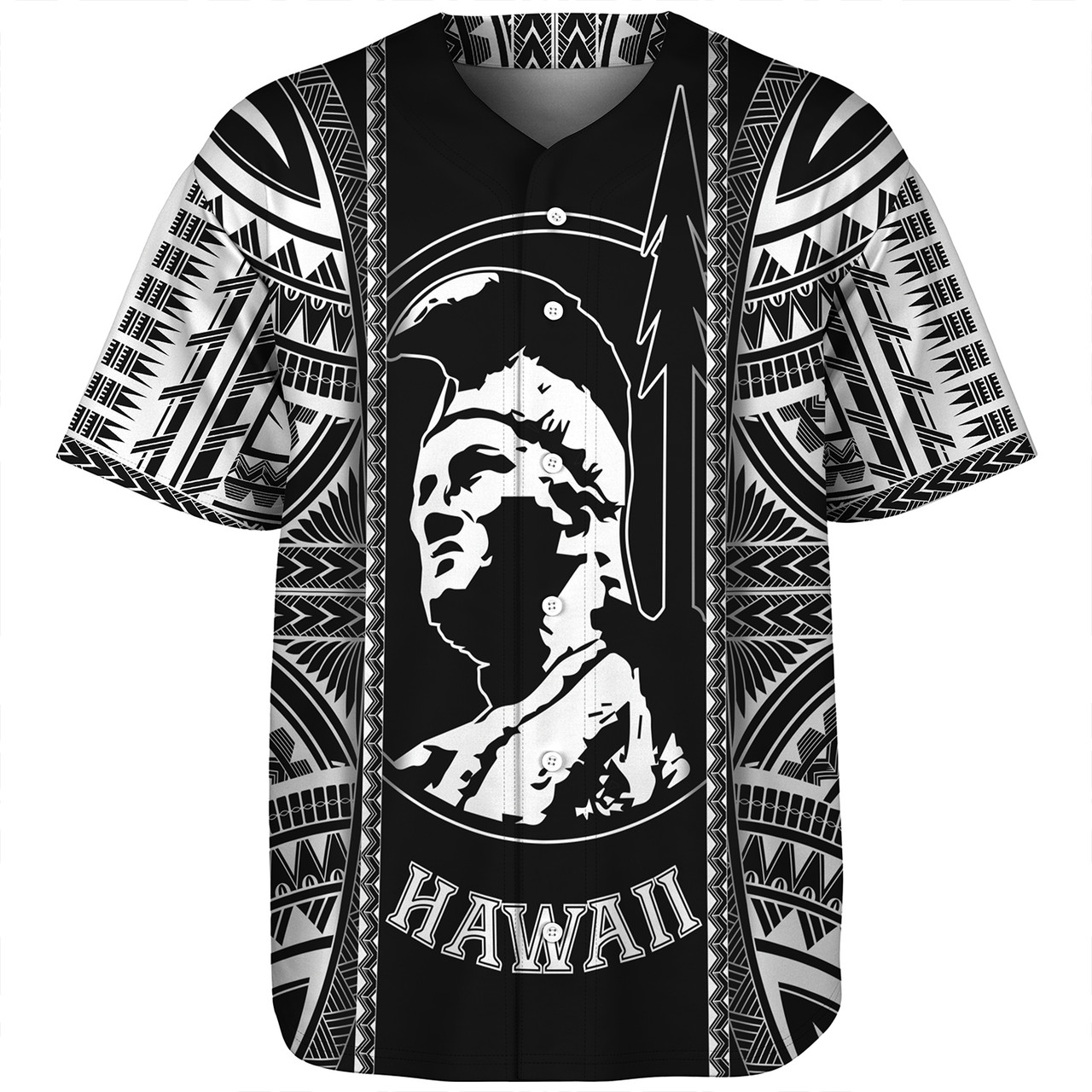 Hawaii Custom Personalised Baseball Shirt King Kamekameha Black and White Polynesian