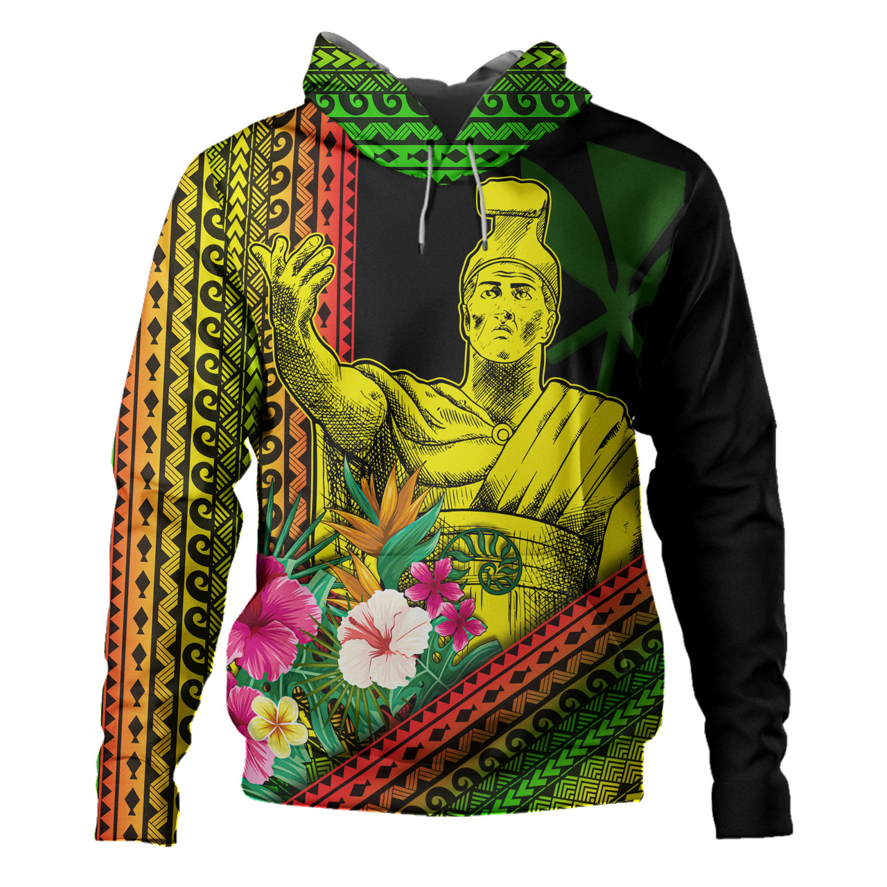 Hawaii Hoodie King Kamekameha Tropical Flowers Hawaii Polynesian