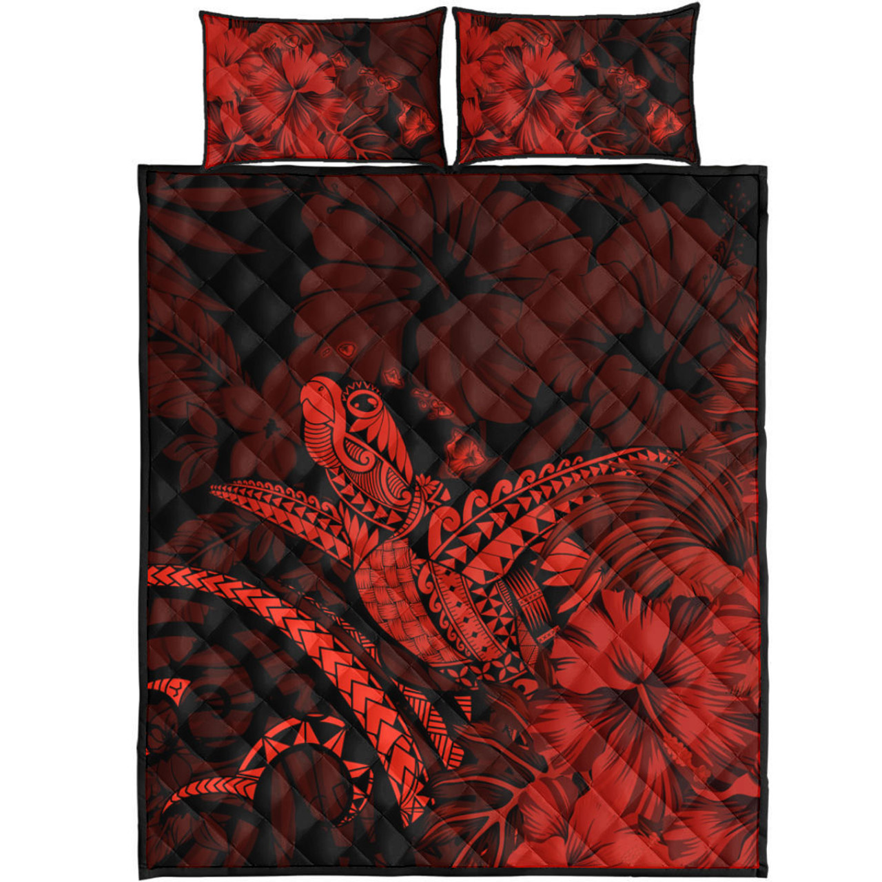 Hawaii Quilt Bed Set Turtle Polynesian With Hibiscus Flower