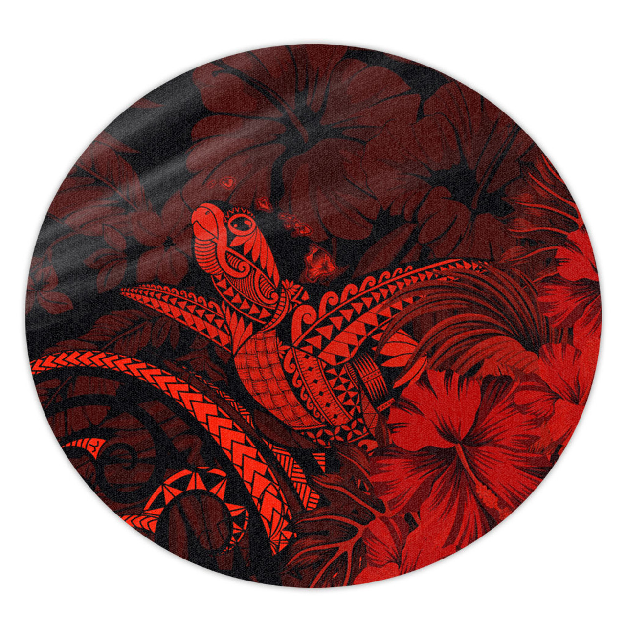 Hawaii Round Rug Turtle Polynesian With Hibiscus Flower