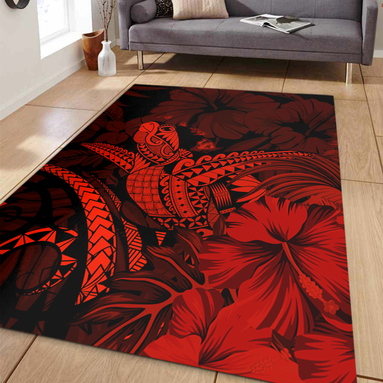 Hawaii Area Rug Turtle Polynesian With Hibiscus Flower