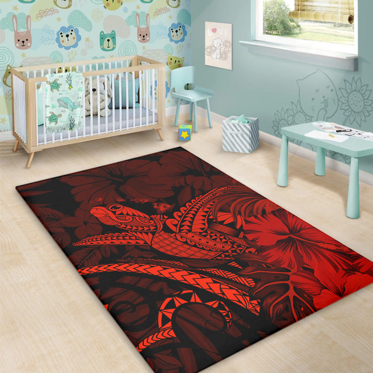 Hawaii Area Rug Turtle Polynesian With Hibiscus Flower