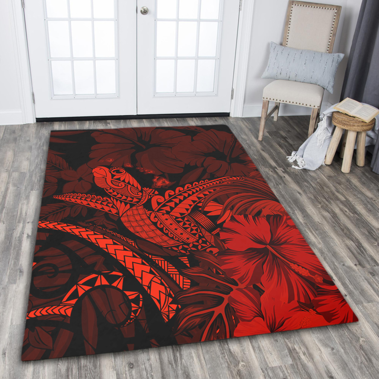 Hawaii Area Rug Turtle Polynesian With Hibiscus Flower