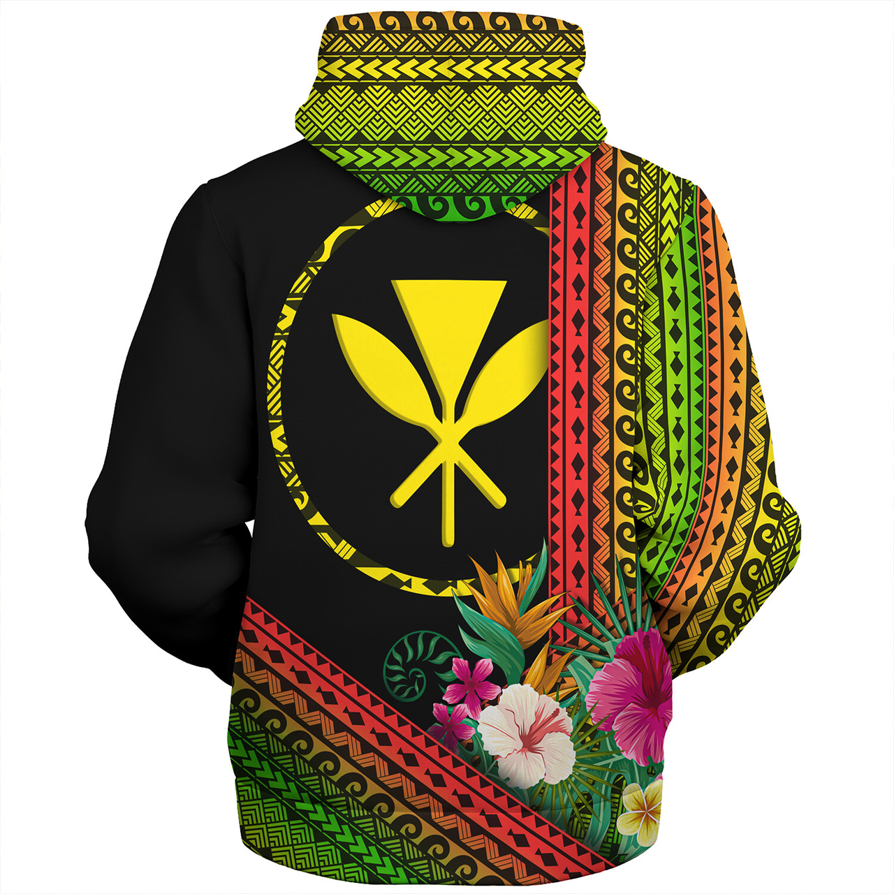 Hawaii Sherpa Hoodie King Kamekameha Tropical Flowers Hawaii Polynesian