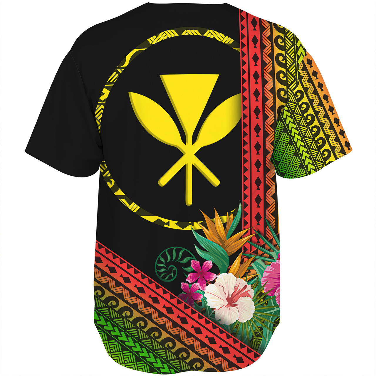 Hawaii Baseball Shirt King Kamekameha Tropical Flowers Hawaii Polynesian