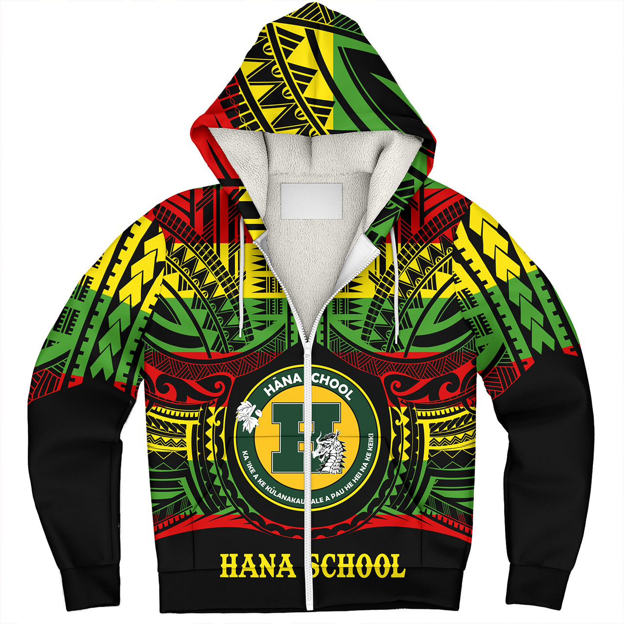 Hawaii Sherpa Hoodie Hana High and Elementary School Reggae Color Polynesian