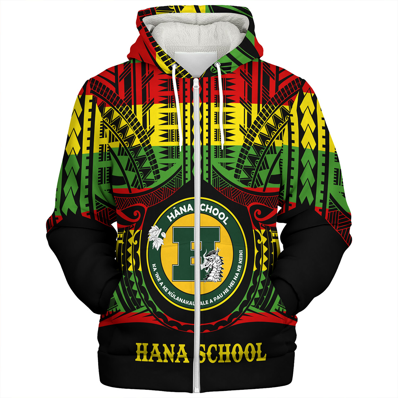 Hawaii Sherpa Hoodie Hana High and Elementary School Reggae Color Polynesian