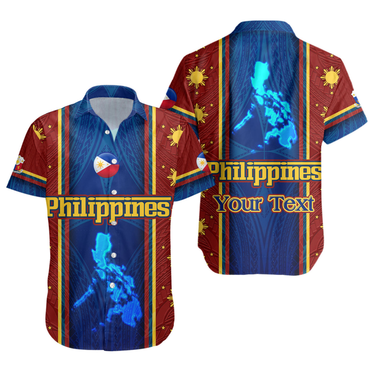 Philippines Filipinos Custom Personalised Short Sleeve Shirt Tribal Sun Traditional Patterns