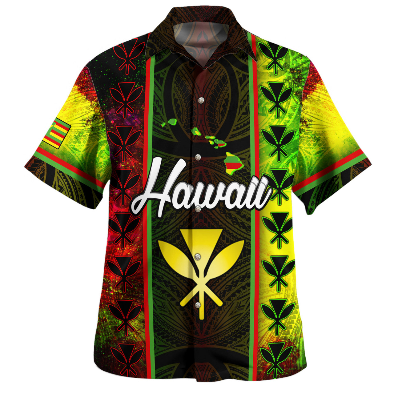 Hawaii Custom Personalised Hawaiian Shirt Kanakamaoli Flag With Map Traditional Patterns