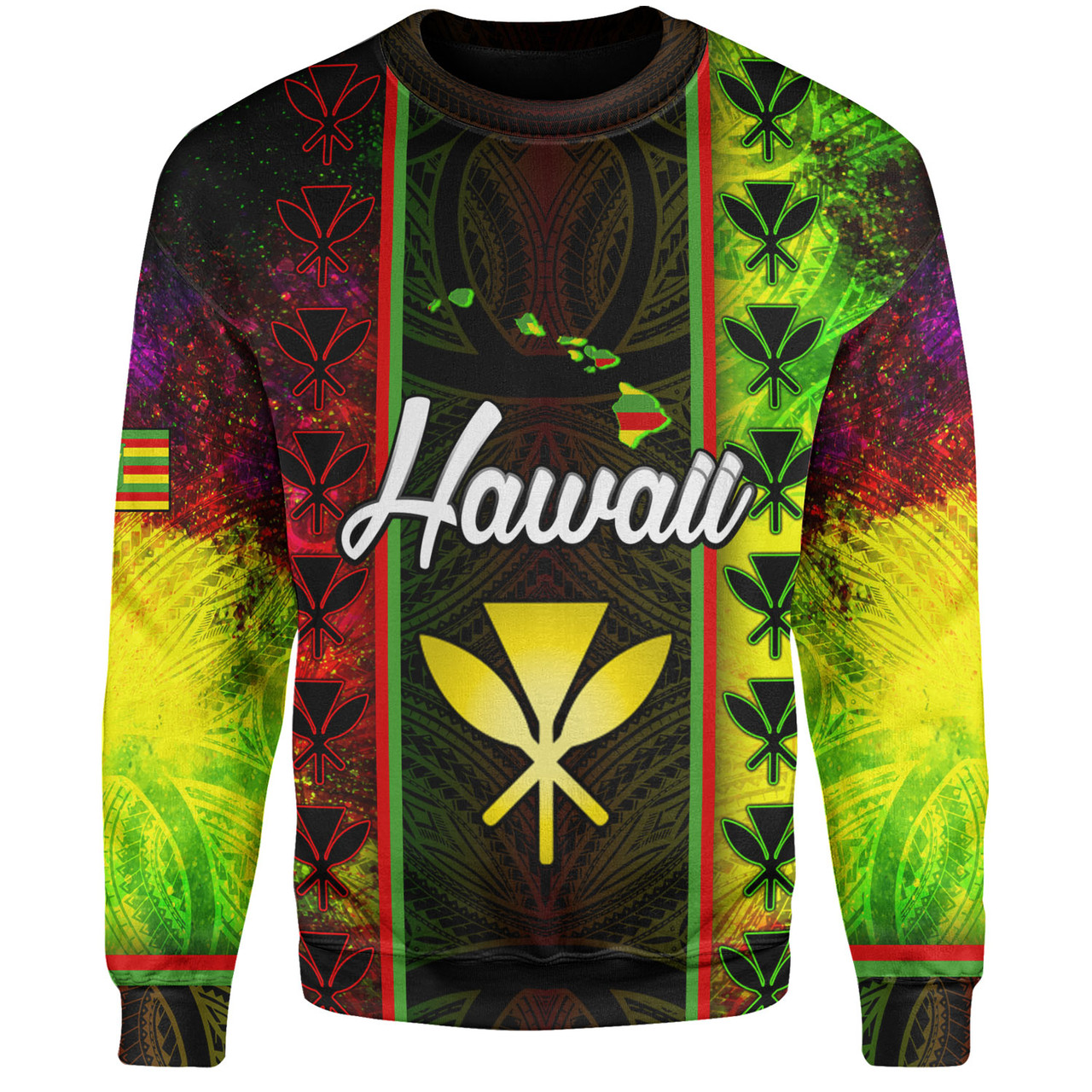 Hawaii Custom Personalised Sweatshirt Kanakamaoli Flag With Map Traditional Patterns