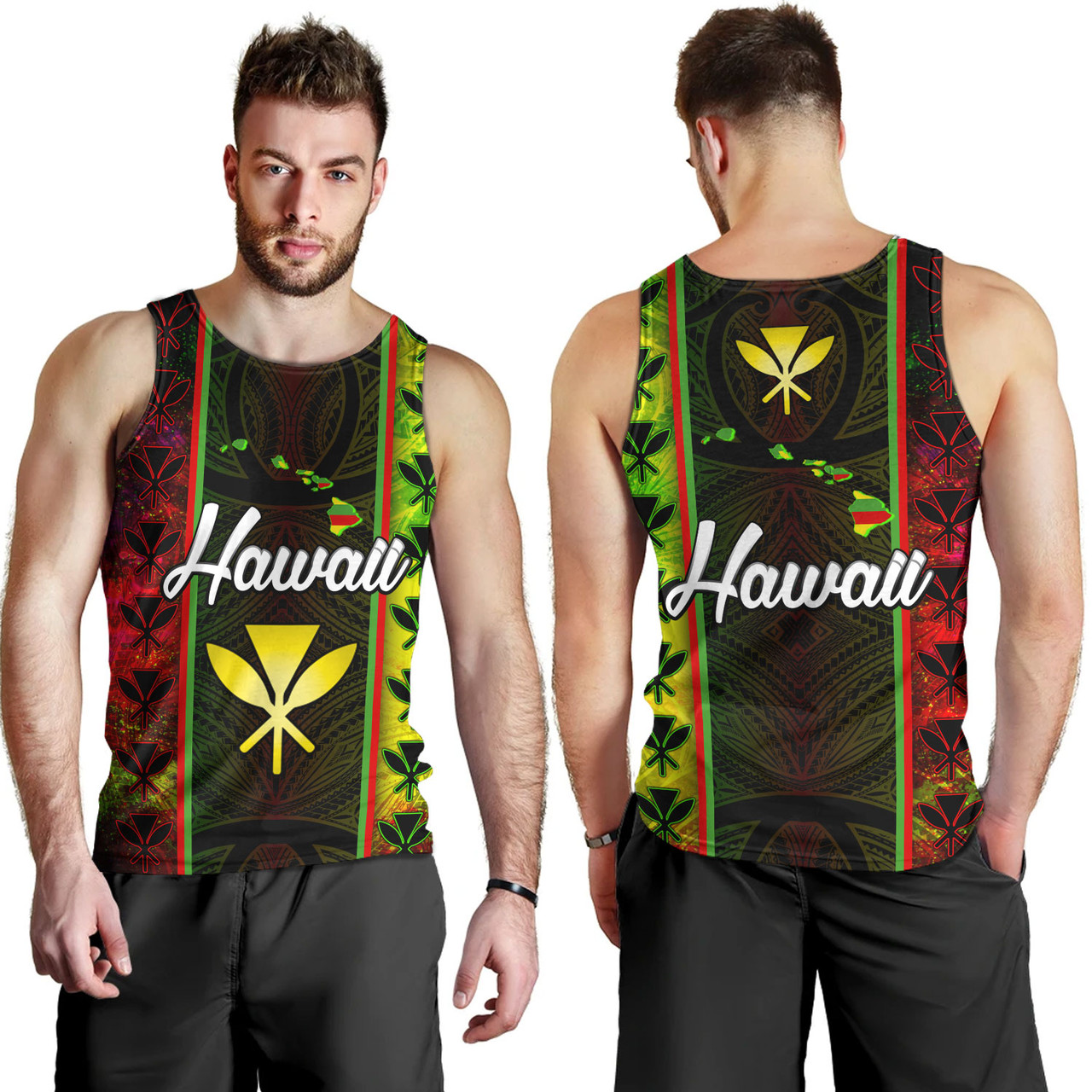 Hawaii Custom Personalised Tank Top Kanakamaoli Flag With Map Traditional Patterns