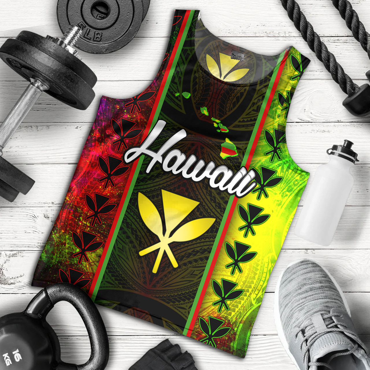 Hawaii Custom Personalised Tank Top Kanakamaoli Flag With Map Traditional Patterns